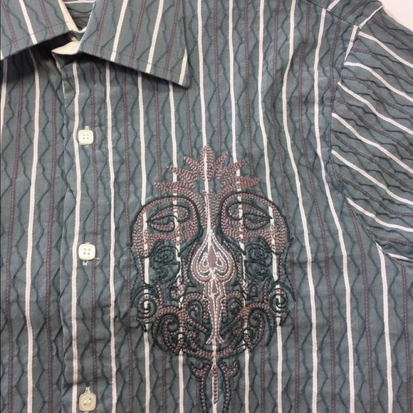 Apricottree Men Long Sleeve Shirt Embroidered Dusky Blue  White Grey Large - Picture 4 of 10